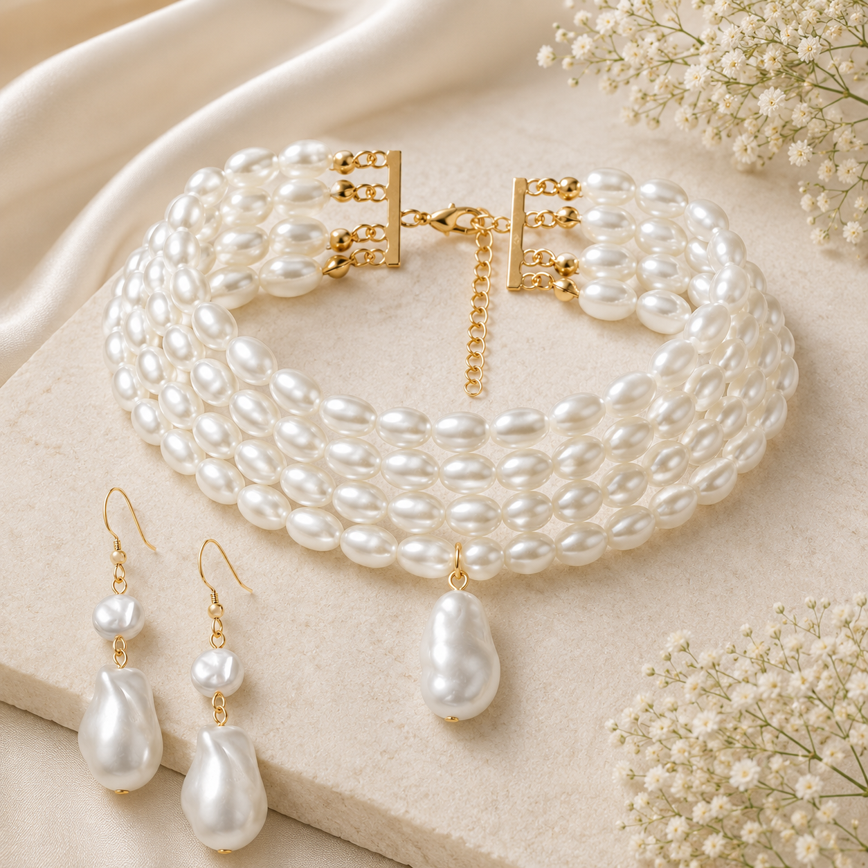 Pearl Encore Collar and Earrings Set - 2 variants - Hello Baabs