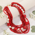 Pearl & Fire Bead Necklace - Hello Baabs LLC 