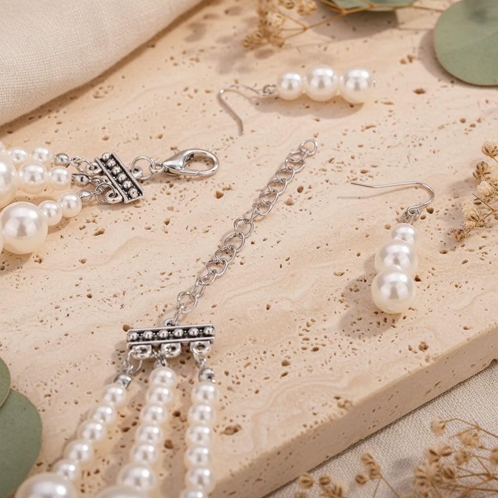 Pearl Garden Glam Necklace & Earrings Set - Hello Baabs