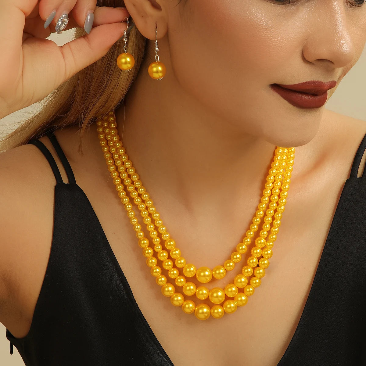 Pearl Symphony Statement Necklace & Earrings Set - 3 colors - Hello Baabs