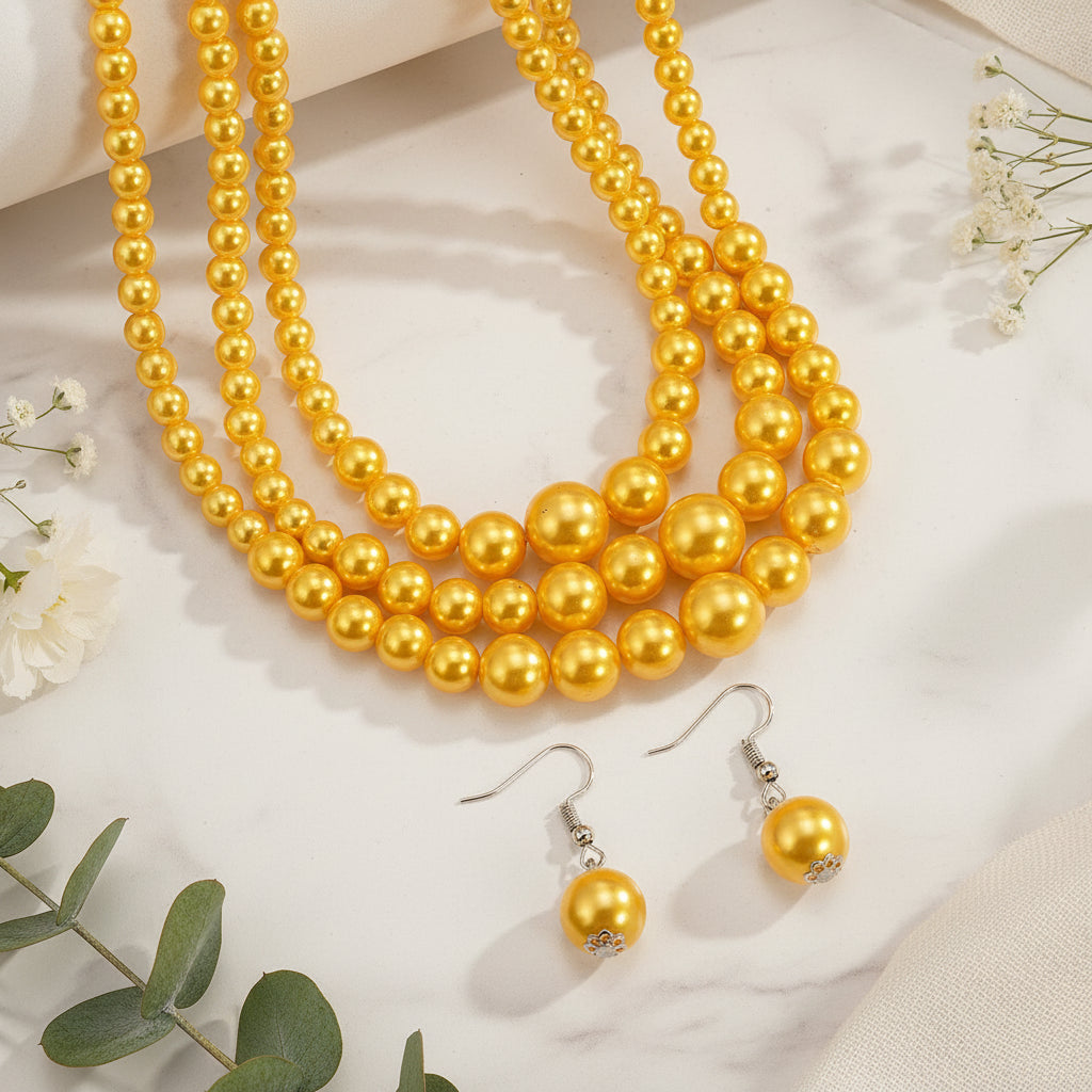 Pearl Symphony Statement Necklace & Earrings Set - 3 colors - Hello Baabs