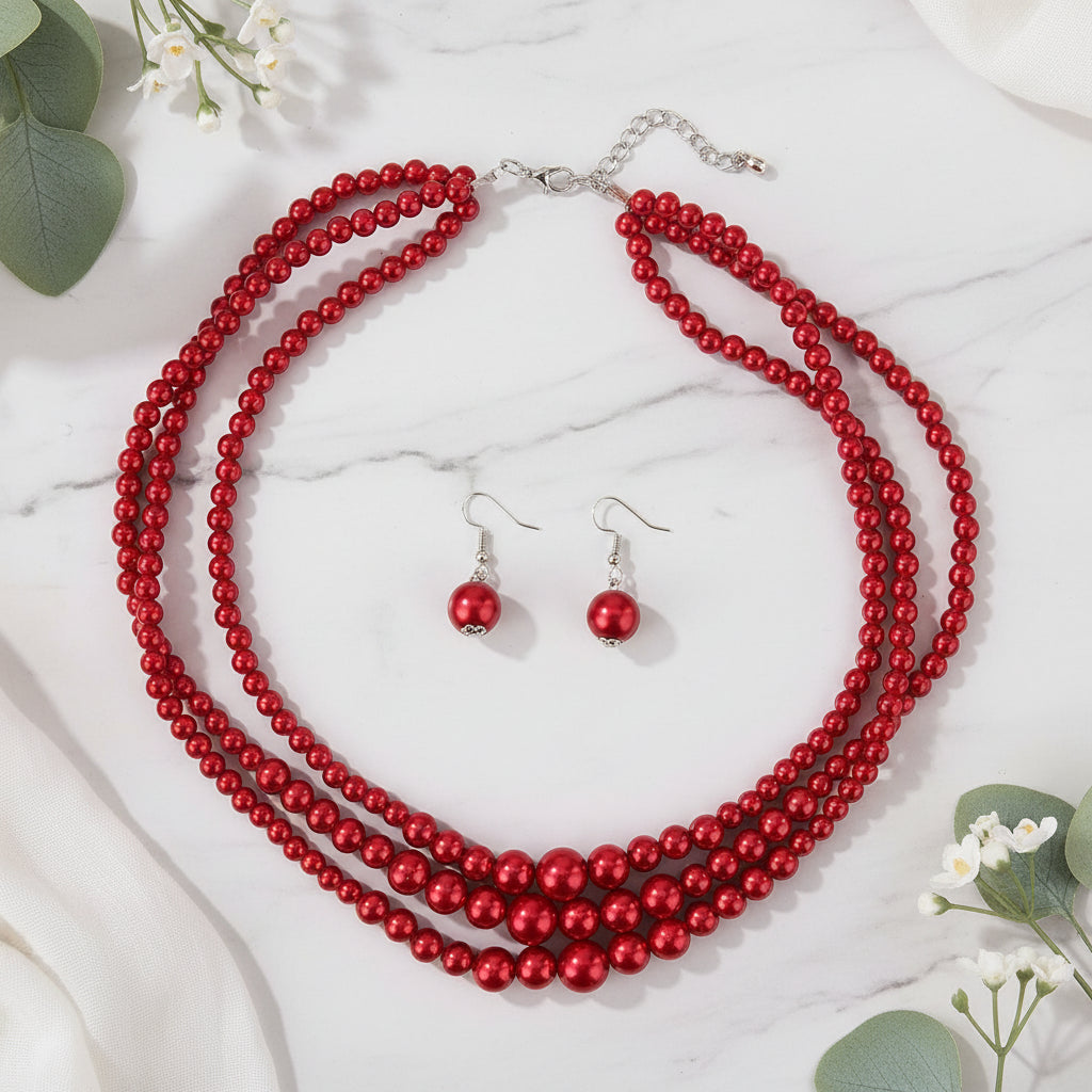 Pearl Symphony Statement Necklace & Earrings Set - 3 colors - Hello Baabs