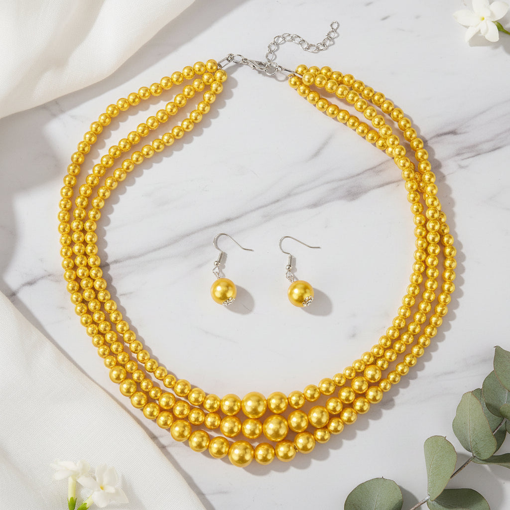 Pearl Symphony Statement Necklace & Earrings Set - 3 colors - Hello Baabs