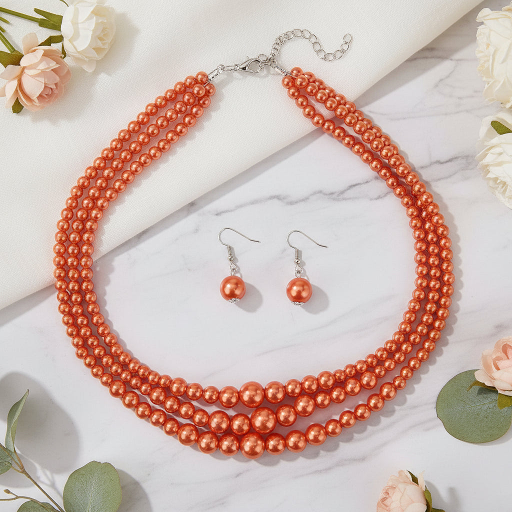 Pearl Symphony Statement Necklace & Earrings Set - 3 colors - Hello Baabs