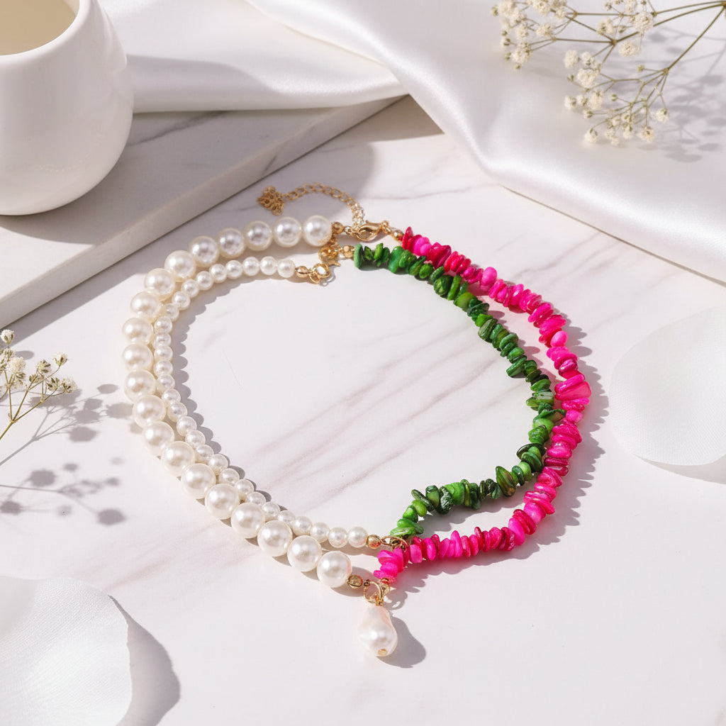 Pearls & Paradise 2pc Necklace Set - Hello Baabs LLC 