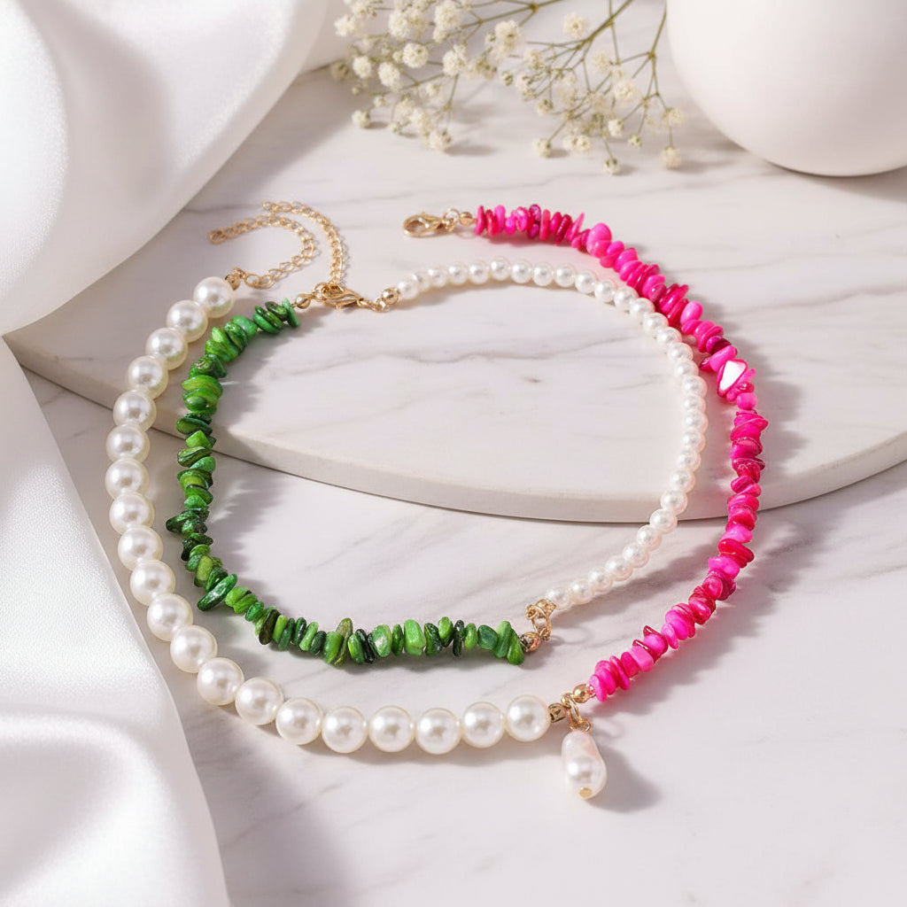 Pearls & Paradise 2pc Necklace Set - Hello Baabs LLC 