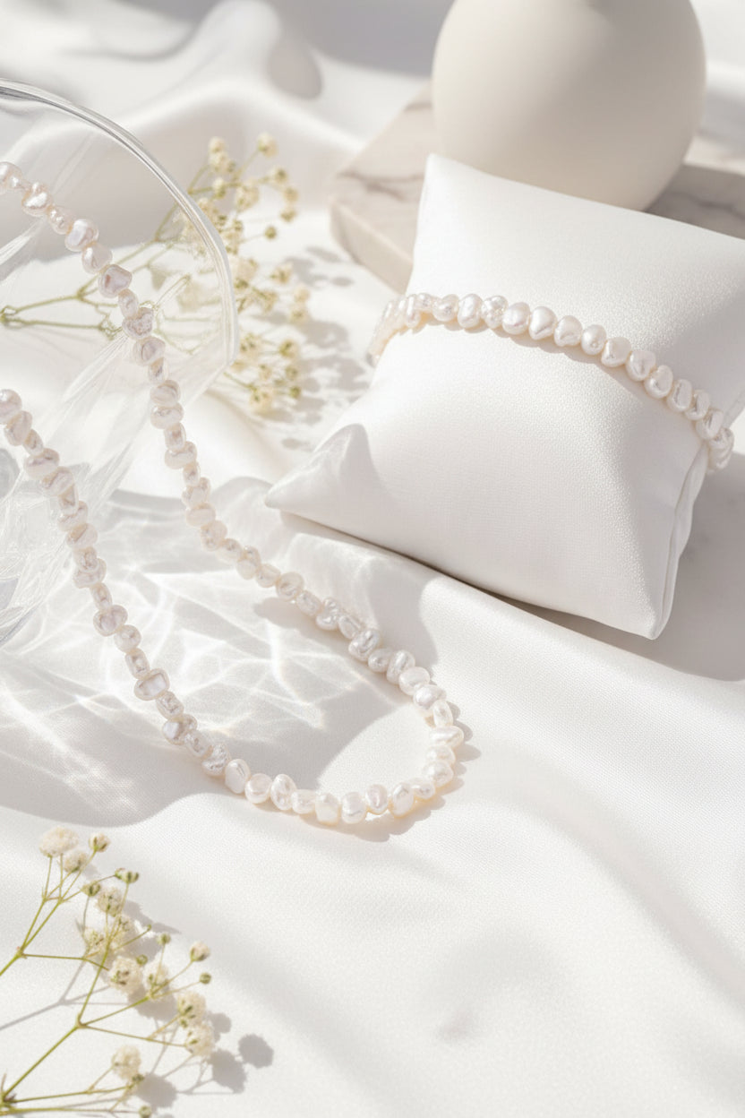 Perfectly Imperfect Pearl Necklace and Bracelet Set - 2 colors - Hello Baabs