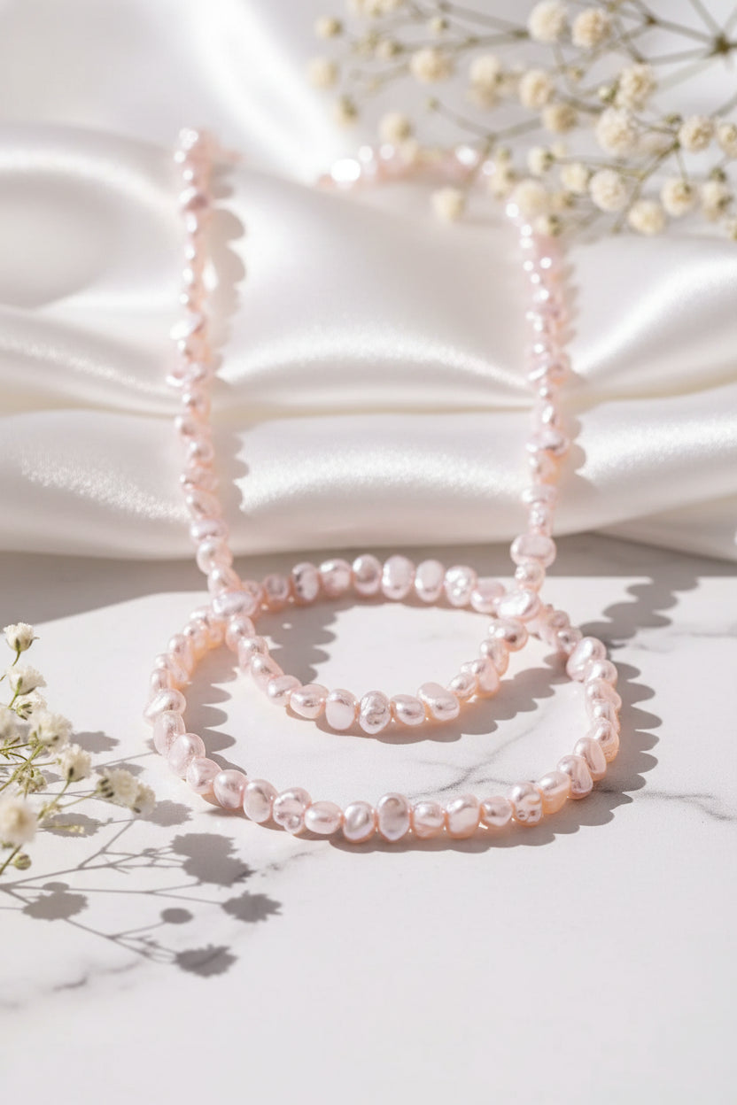 Perfectly Imperfect Pearl Necklace and Bracelet Set - 2 colors - Hello Baabs