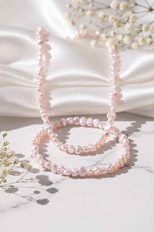 Perfectly Imperfect Pearl Necklace and Bracelet Set - 2 colors - Hello Baabs