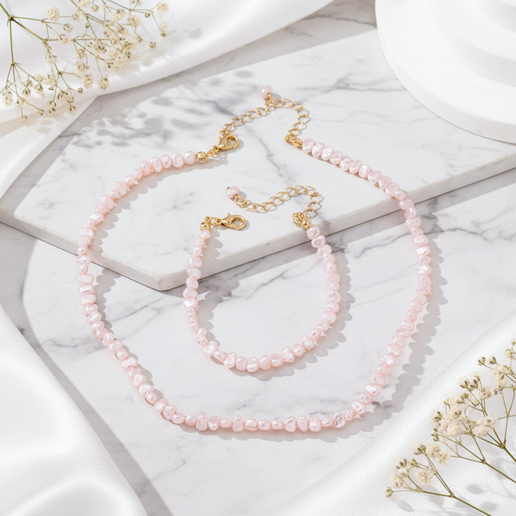 Perfectly Imperfect Pearl Necklace and Bracelet Set - 2 colors - Hello Baabs