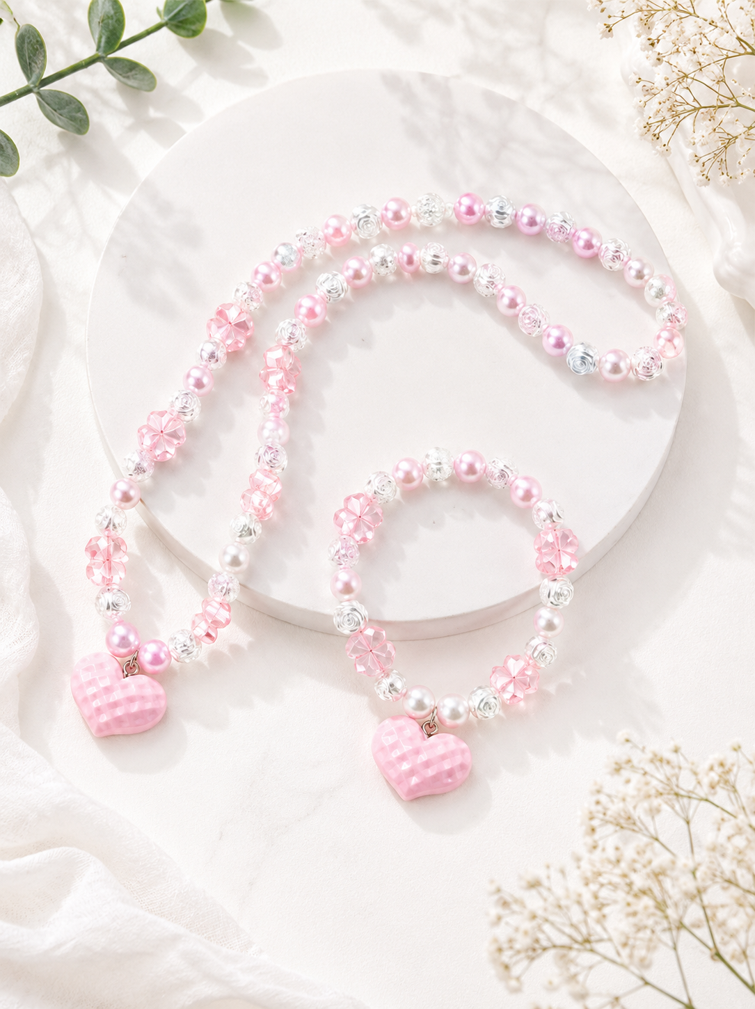 Pink Sweetheart Necklace & Bracelet Set - Hello Baabs