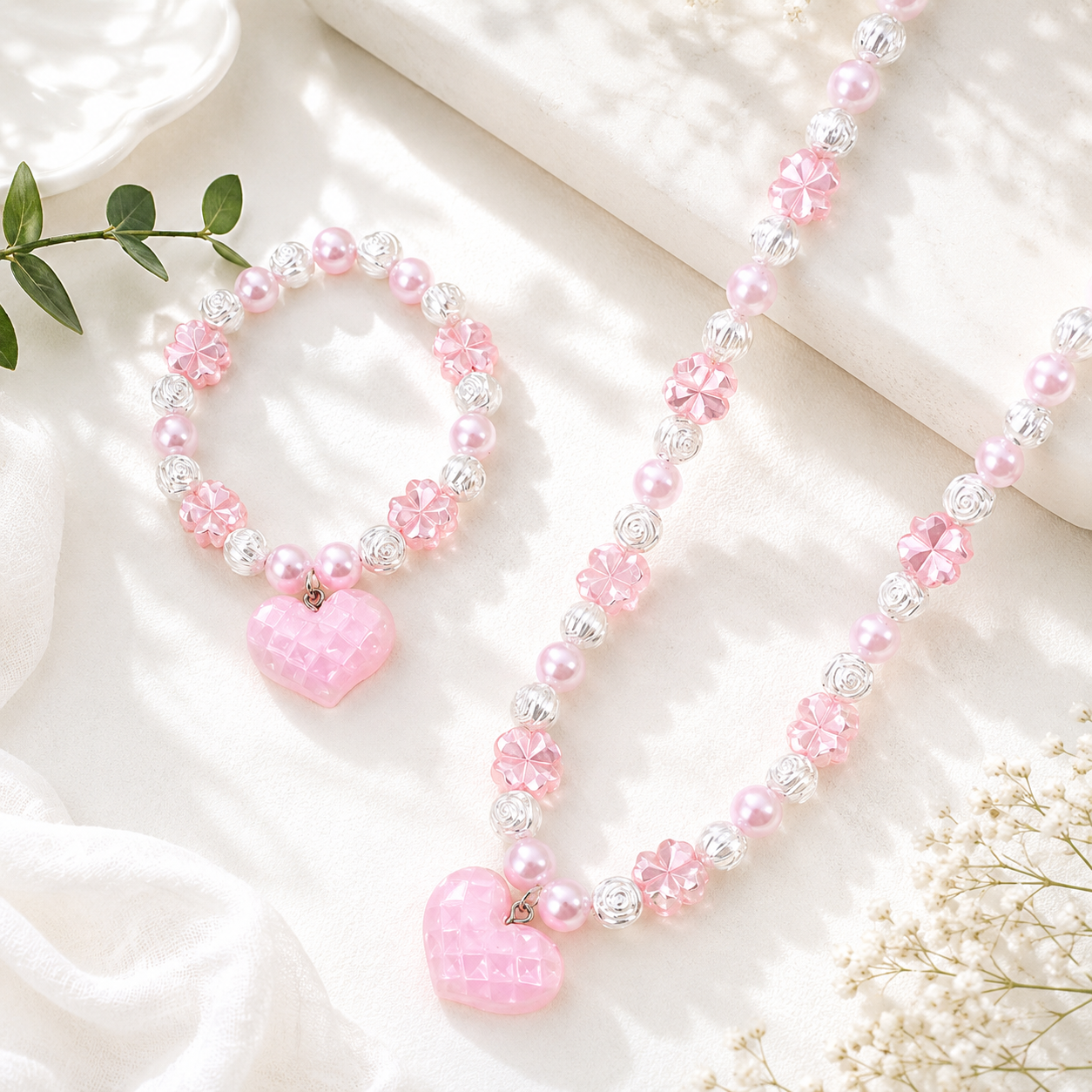 Pink Sweetheart Necklace & Bracelet Set - Hello Baabs