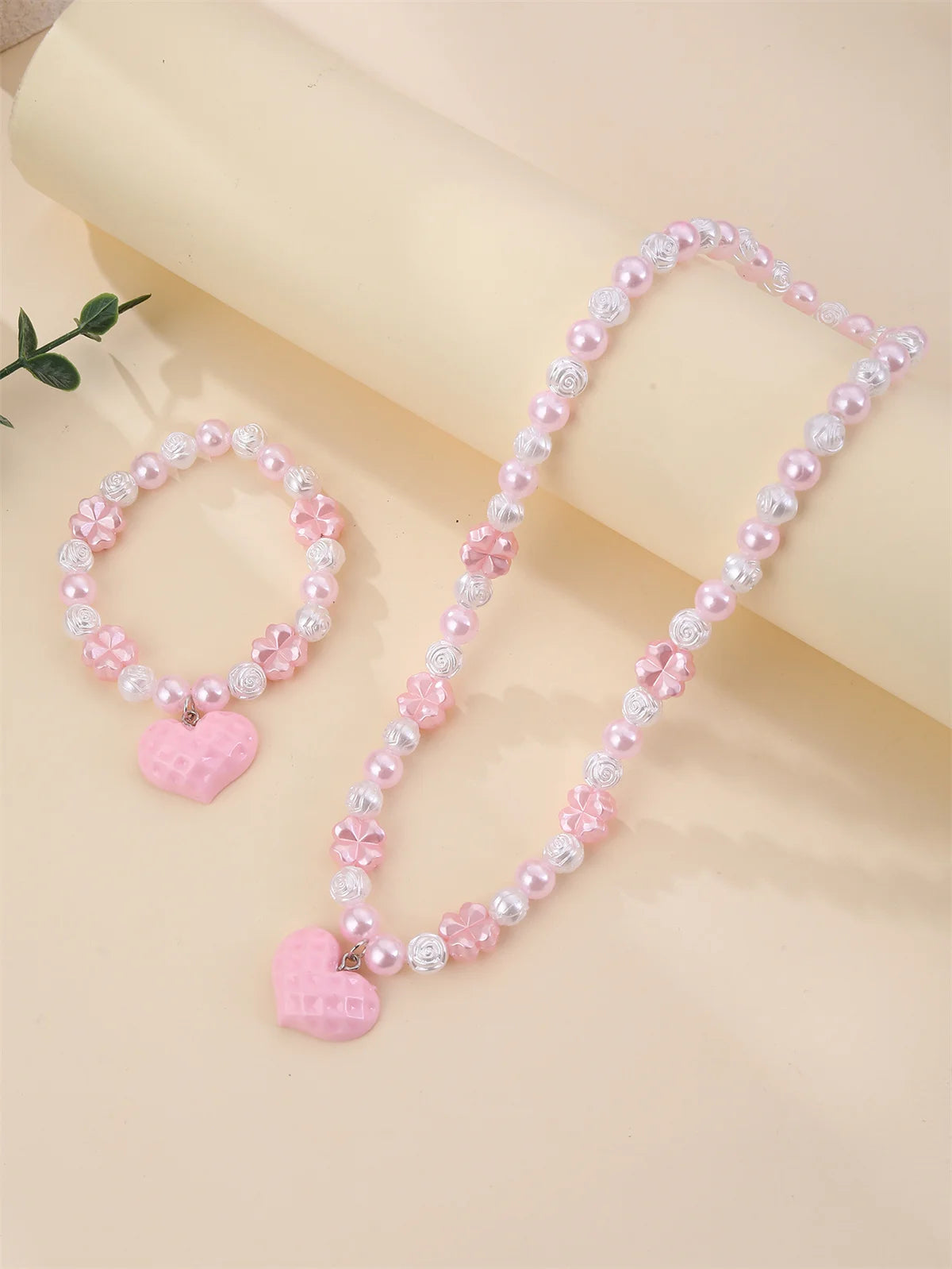 Pink Sweetheart Necklace & Bracelet Set - Hello Baabs LLC 