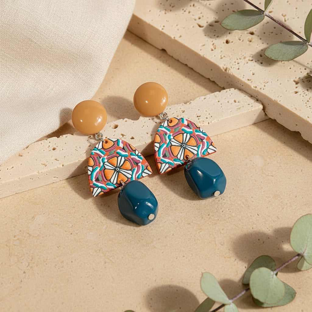 Retro Mosaic Drop Earrings - Hello Baabs
