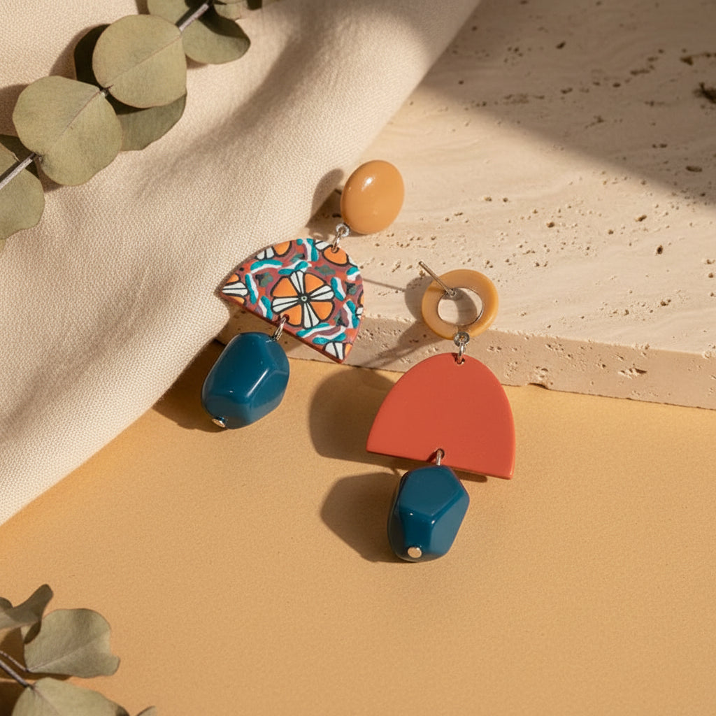 Retro Mosaic Drop Earrings - Hello Baabs