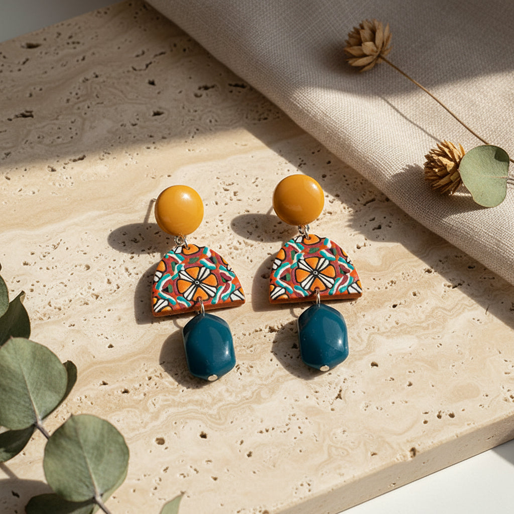Retro Mosaic Drop Earrings - Hello Baabs