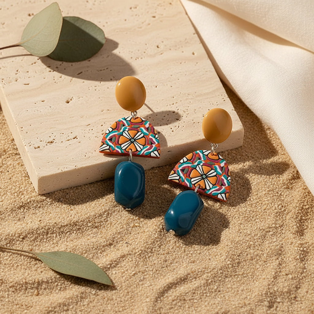 Retro Mosaic Drop Earrings - Hello Baabs