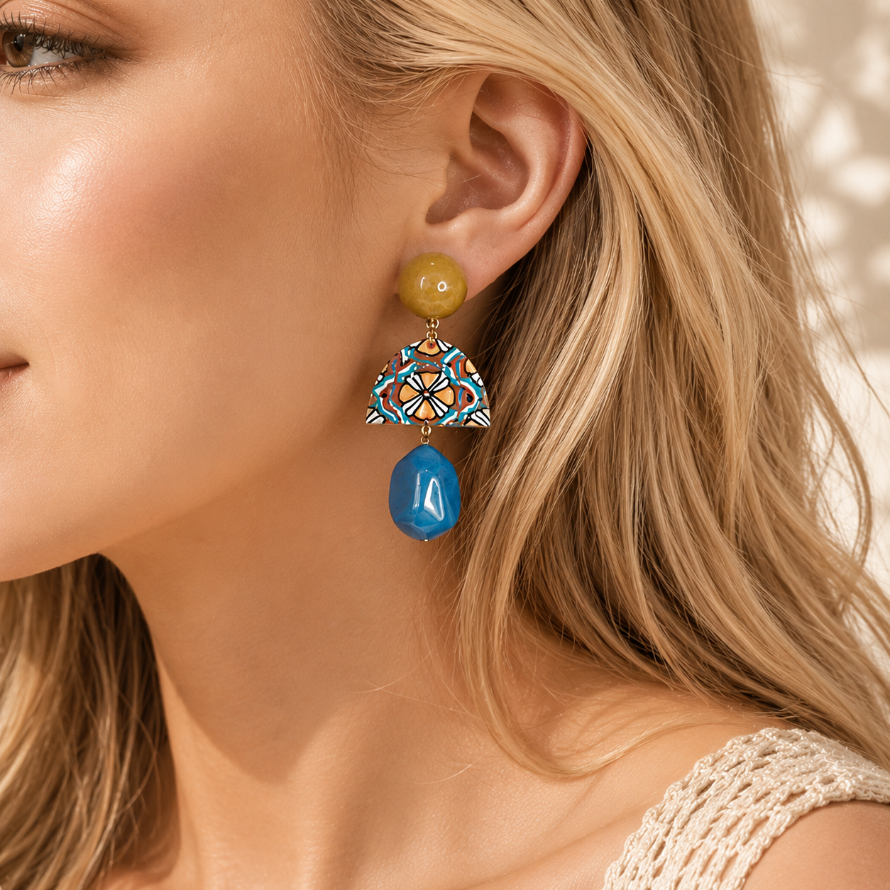 Retro Mosaic Drop Earrings - Hello Baabs