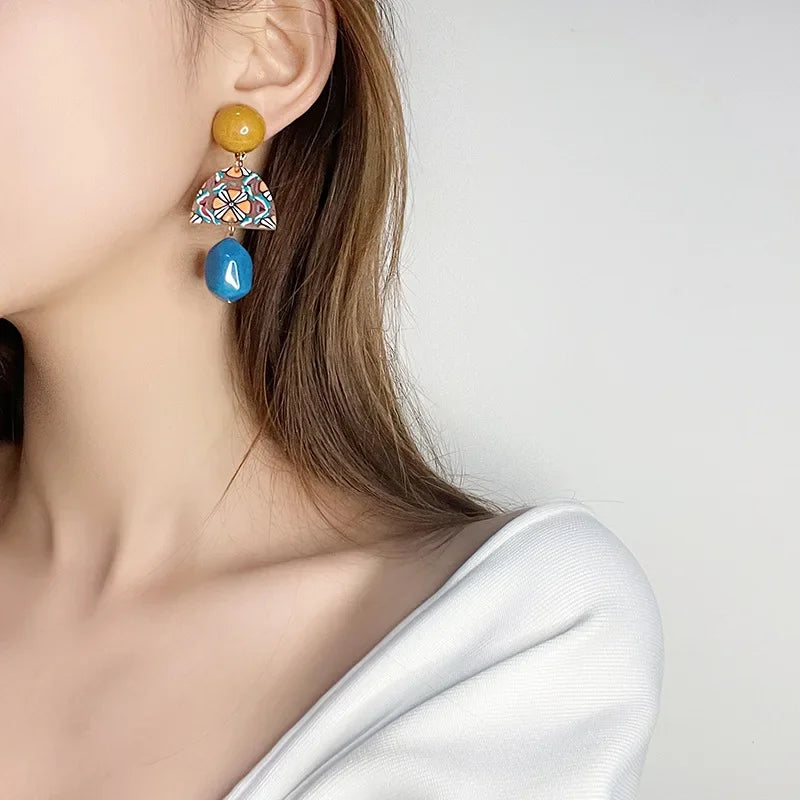 Retro Mosaic Drop Earrings - Hello Baabs LLC 