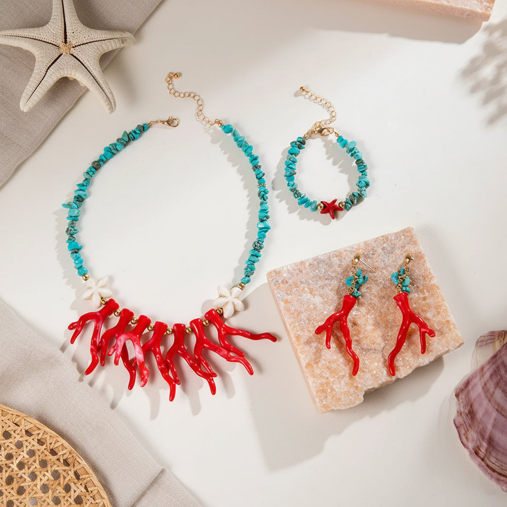 Rhapsody Reef Necklace, Earrings, & Bracelet Set - Hello Baabs