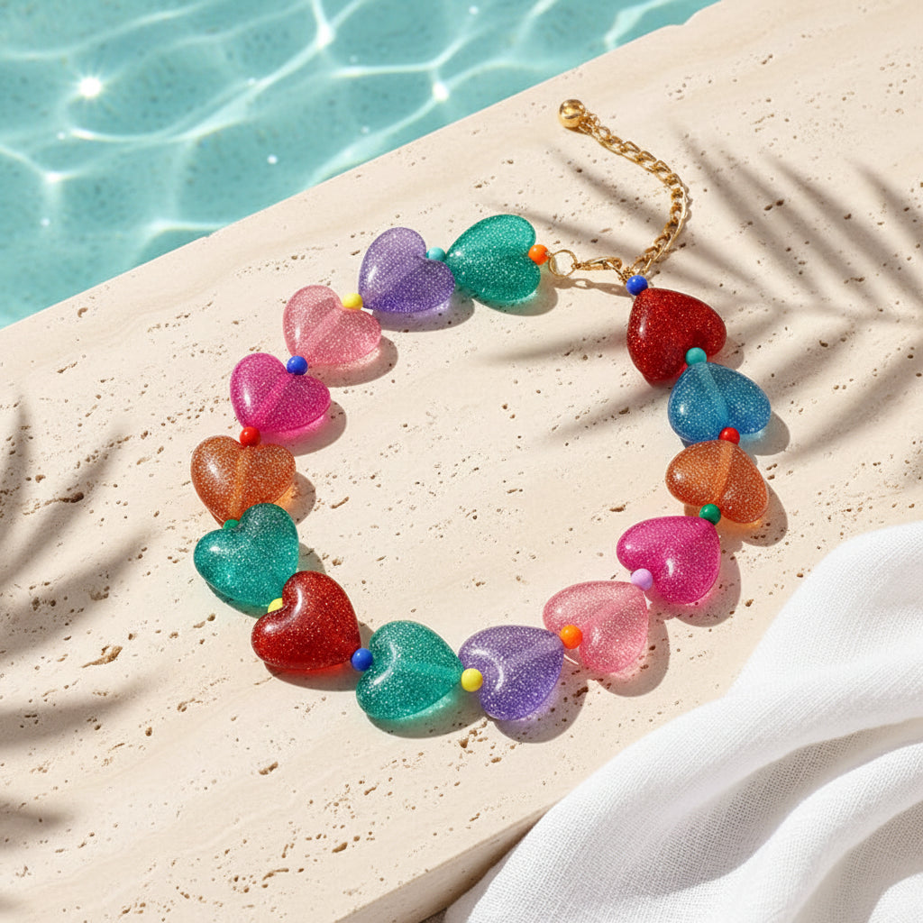 Shimmer Heart Necklace - 9 colors - Hello Baabs