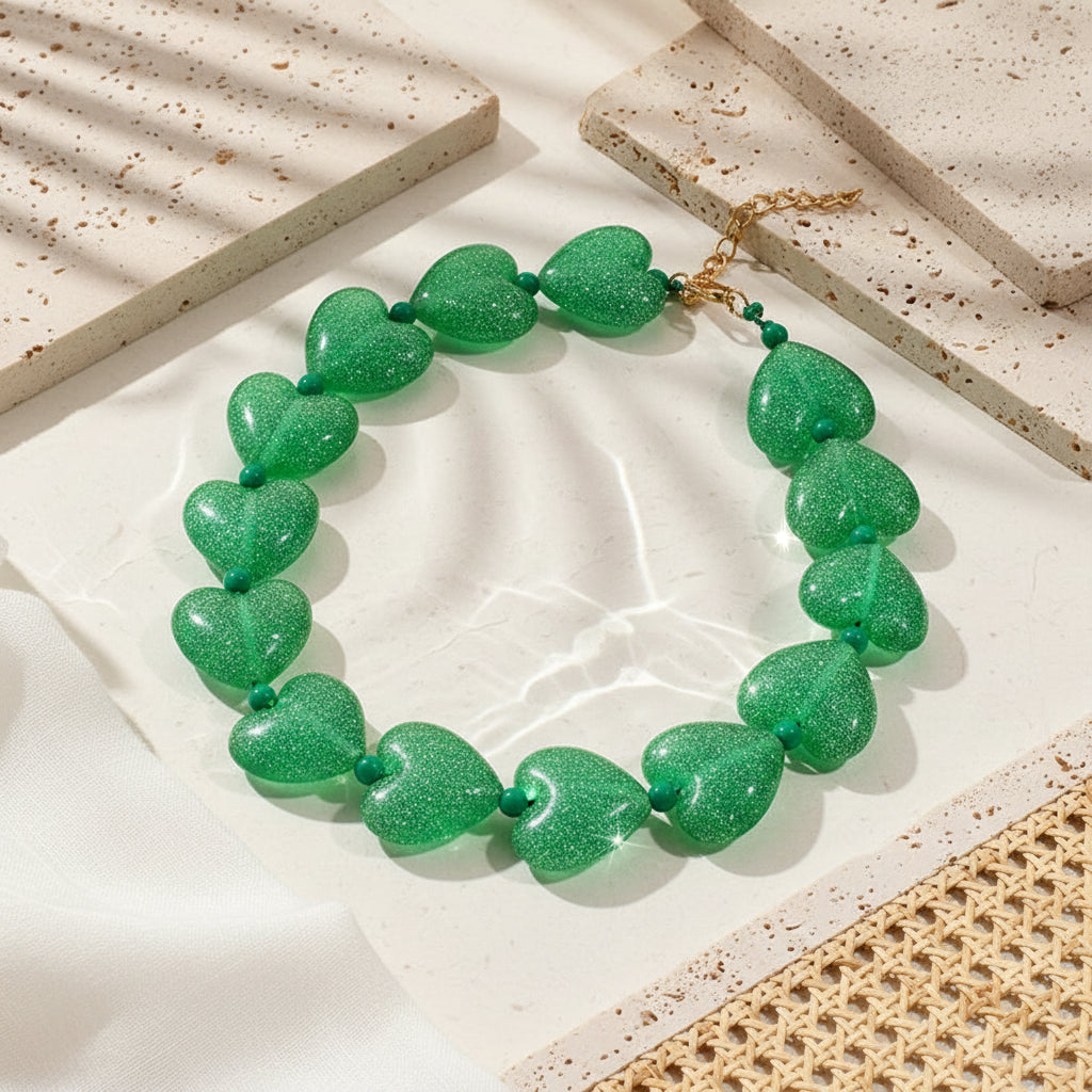 Shimmer Heart Necklace - 9 colors - Hello Baabs