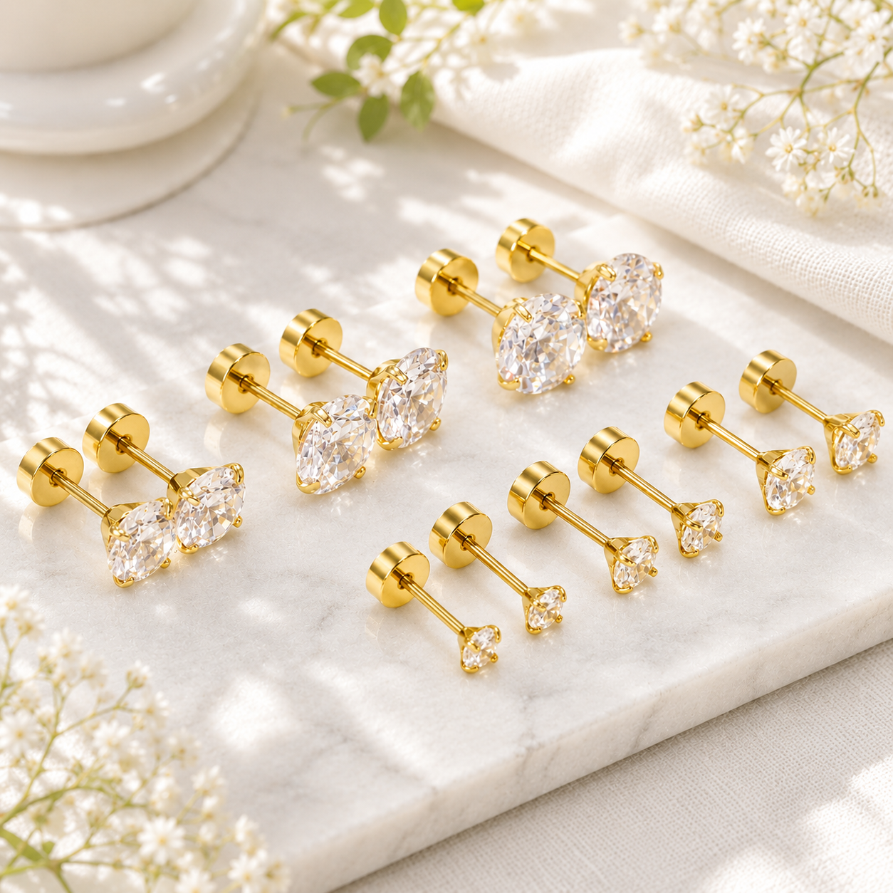 Shine Theory Flat-Back Stud Set - Gold or Silver / 2 size sets - Hello Baabs