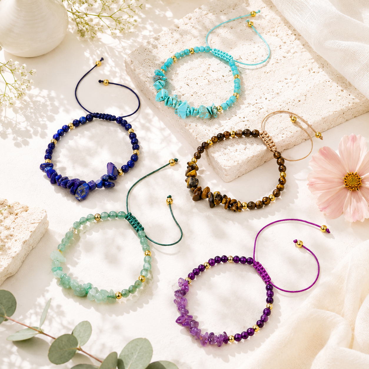 Stone Whisper Adjustable Bracelet - 8 colors - Hello Baabs