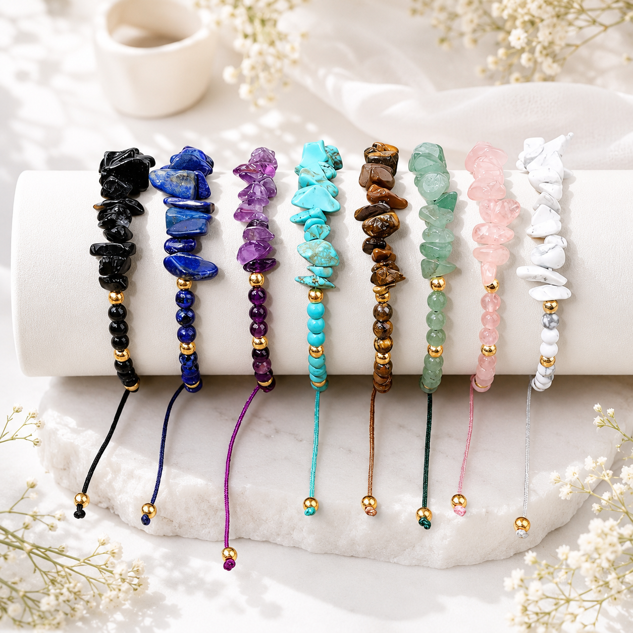 Stone Whisper Adjustable Bracelet - 8 colors - Hello Baabs