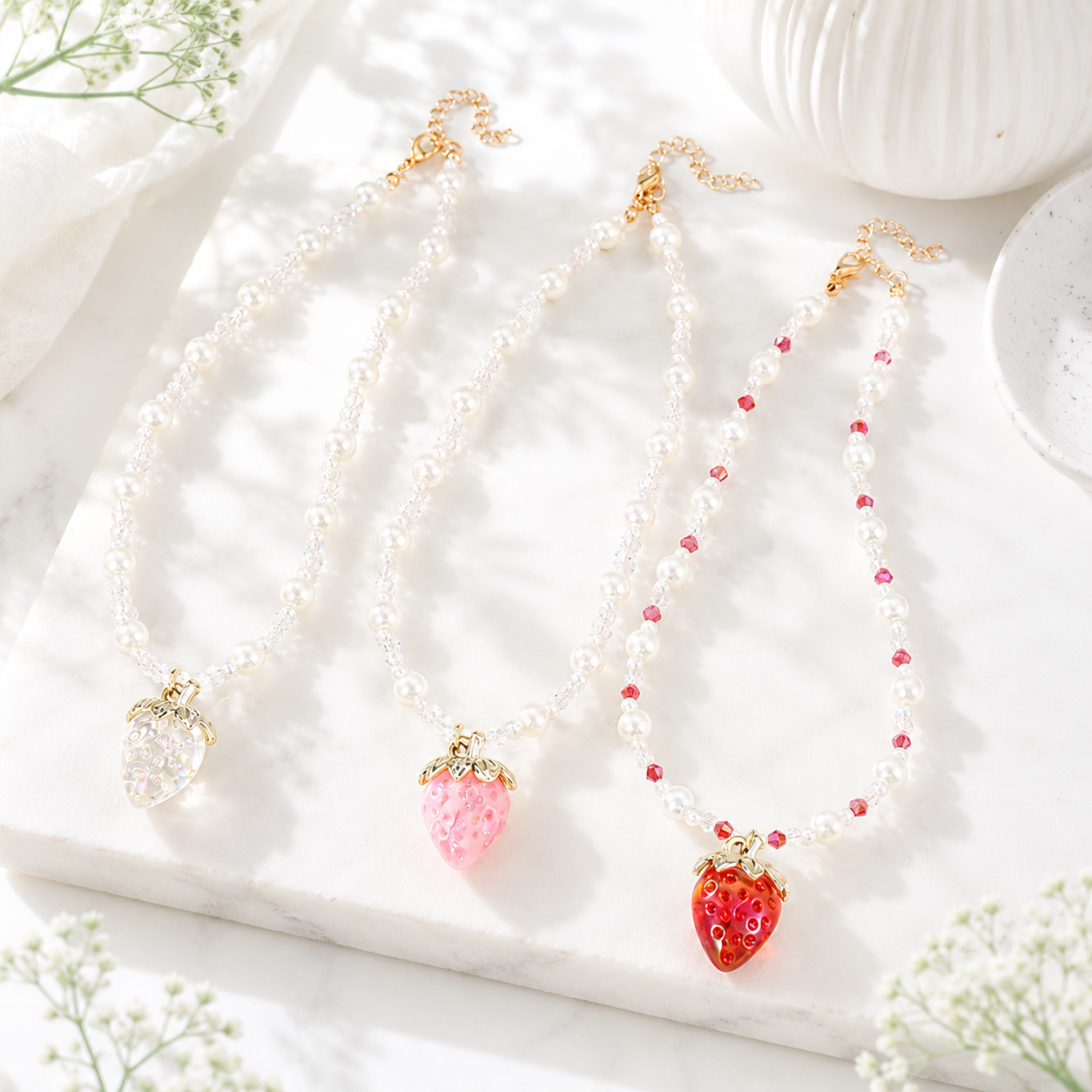 Strawberry Sparkle Necklace - 3 colors - Hello Baabs