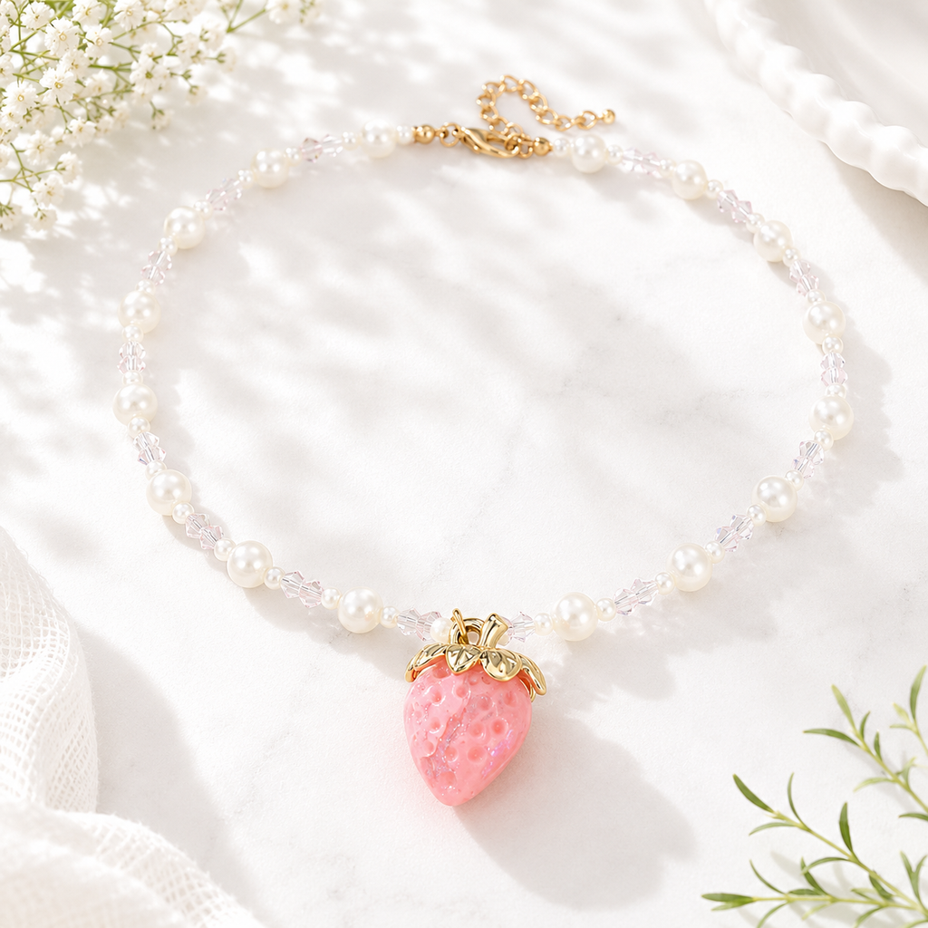 Strawberry Sparkle Necklace - 3 colors - Hello Baabs LLC 