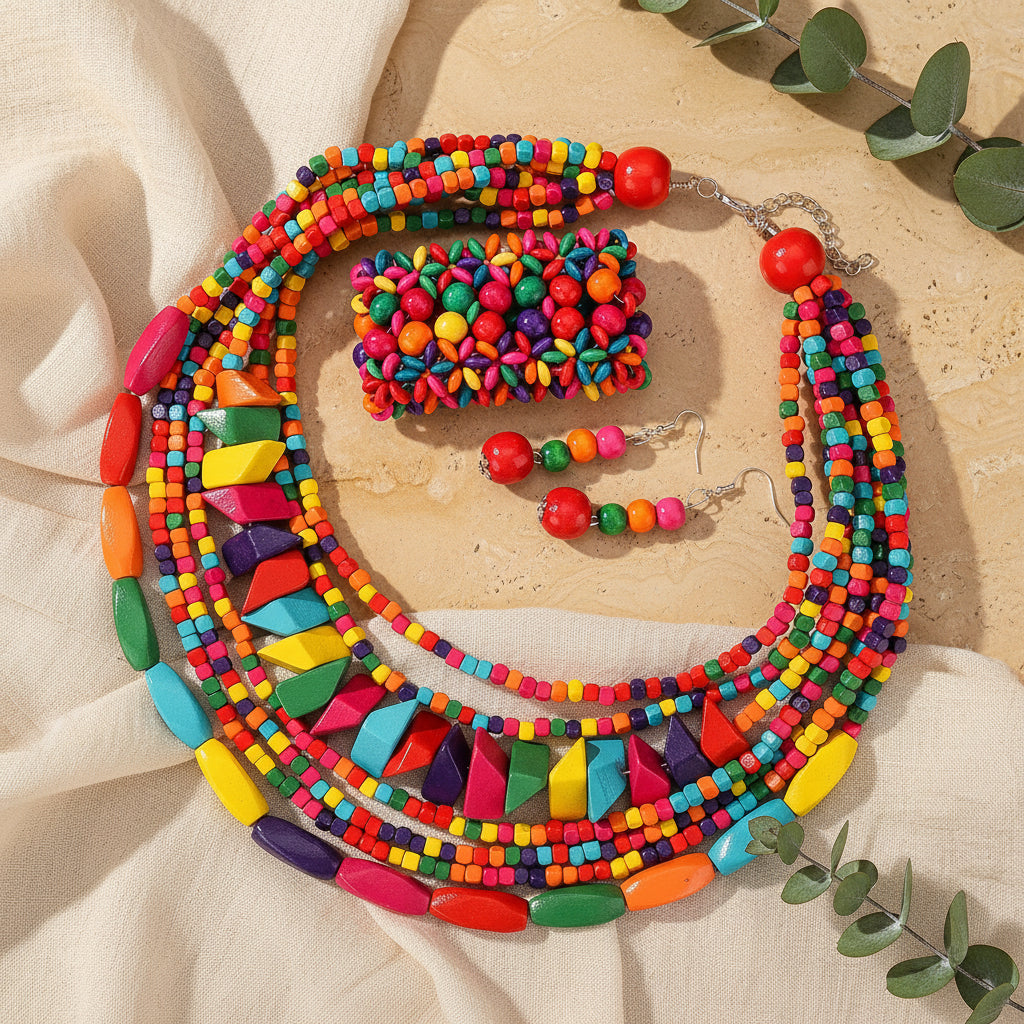 Sunset Bead Necklace, Bracelet, and Earrings Set - 3 colors - Hello Baabs