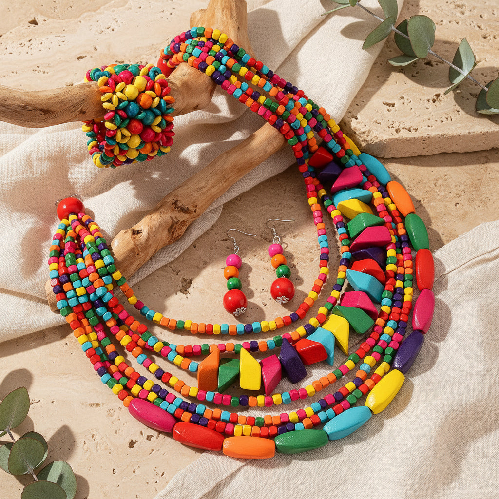 Sunset Bead Necklace, Bracelet, and Earrings Set - 3 colors - Hello Baabs