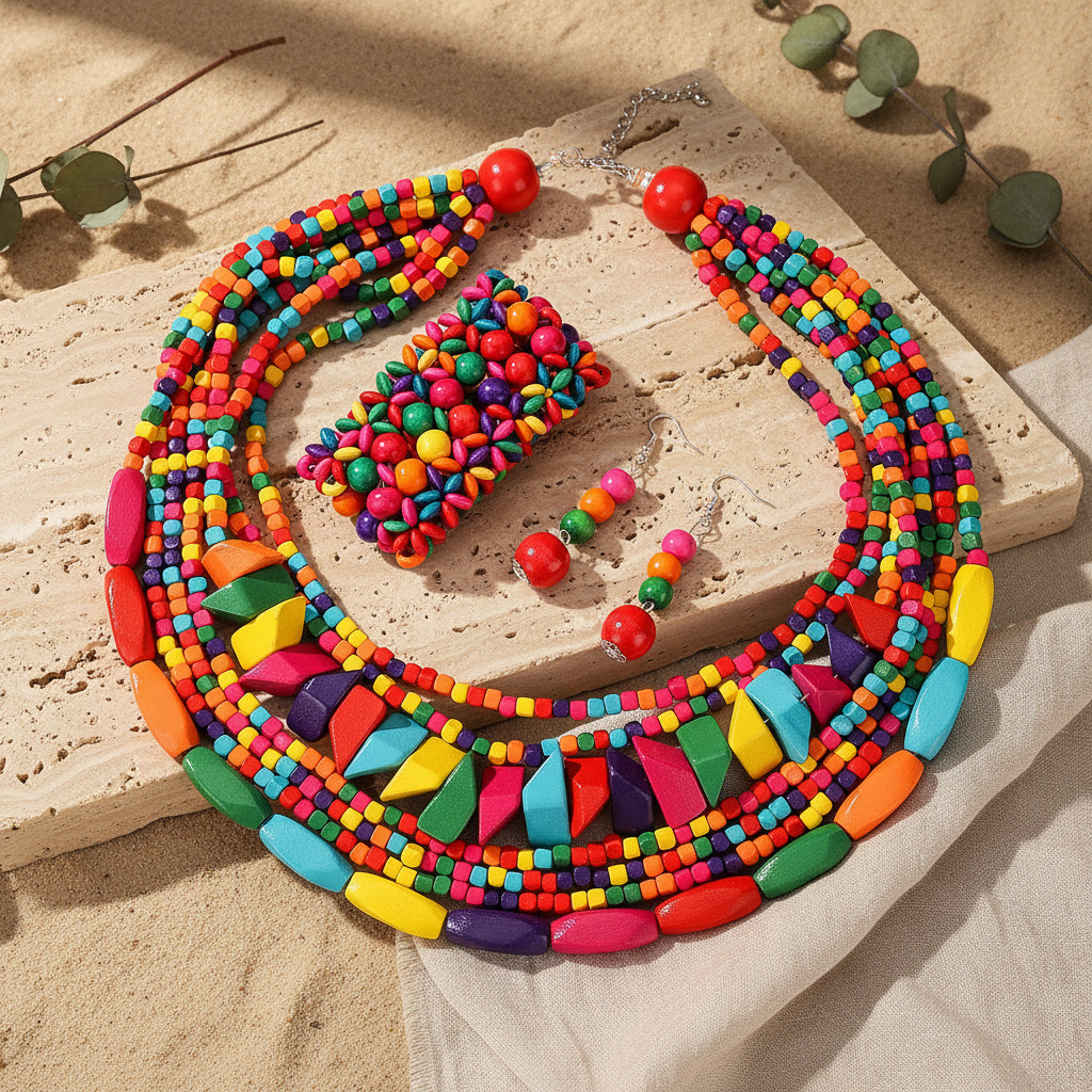 Sunset Bead Necklace, Bracelet, and Earrings Set - 3 colors - Hello Baabs