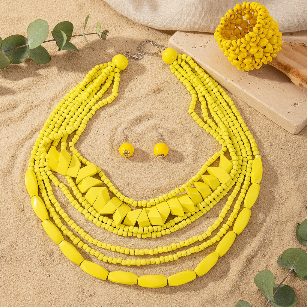 Sunset Bead Necklace, Bracelet, and Earrings Set - 3 colors - Hello Baabs