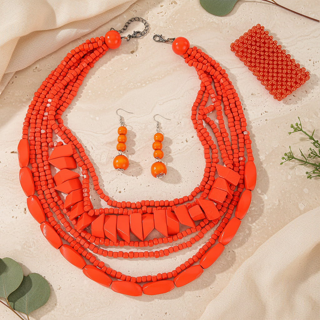 Sunset Bead Necklace, Bracelet, and Earrings Set - 3 colors - Hello Baabs