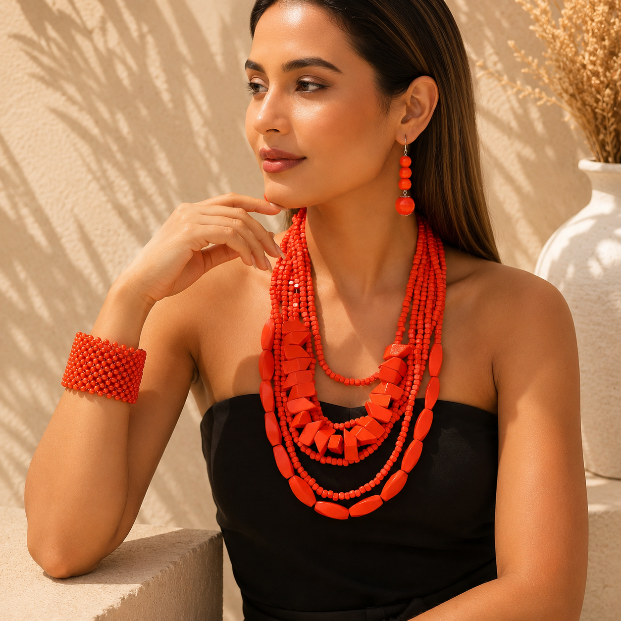 Sunset Bead Necklace, Bracelet, and Earrings Set - 3 colors - Hello Baabs