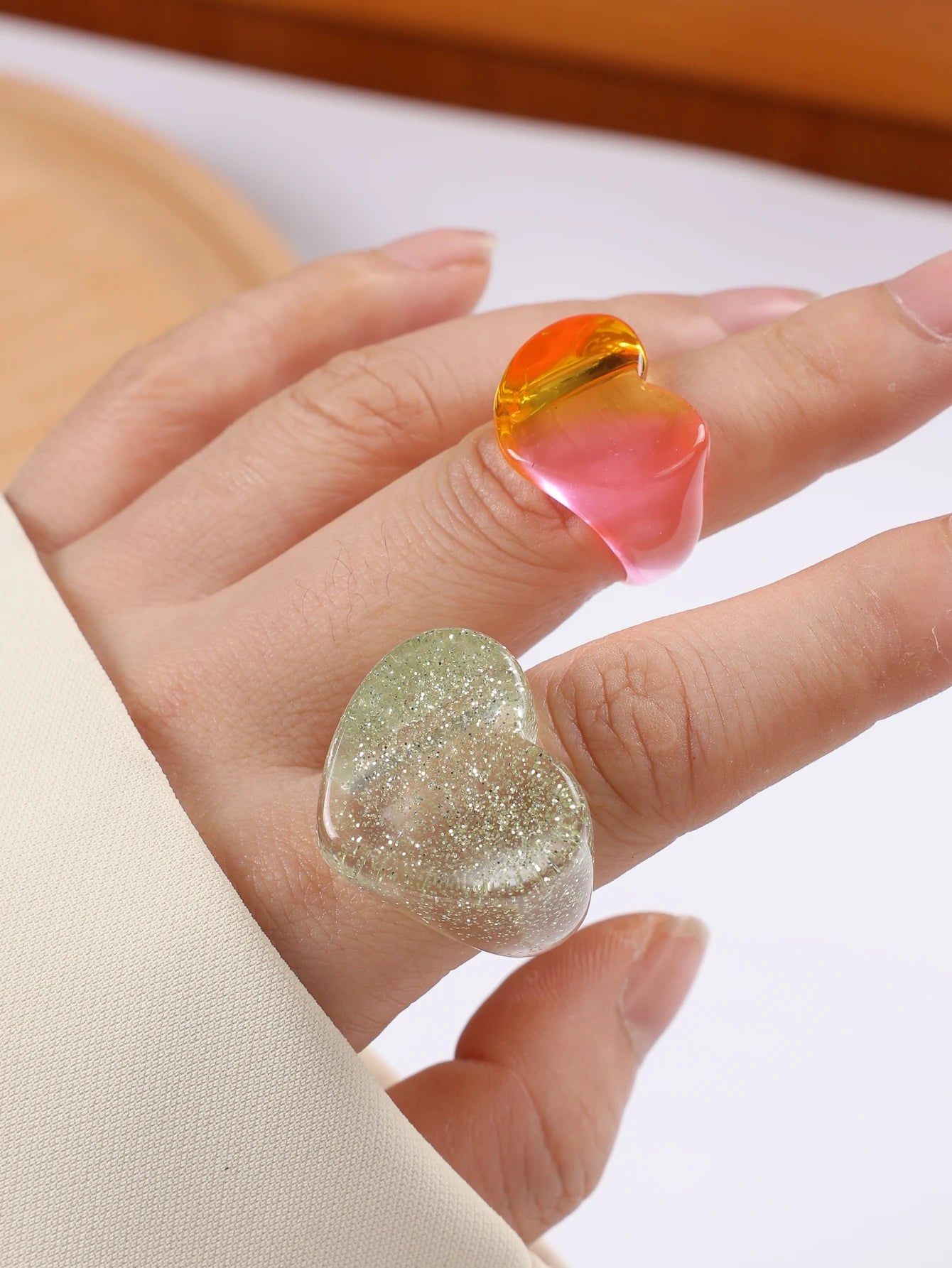 Sweetheart Glow Ring 2pc Set (size 6.5) - 6 colors - Hello Baabs LLC 