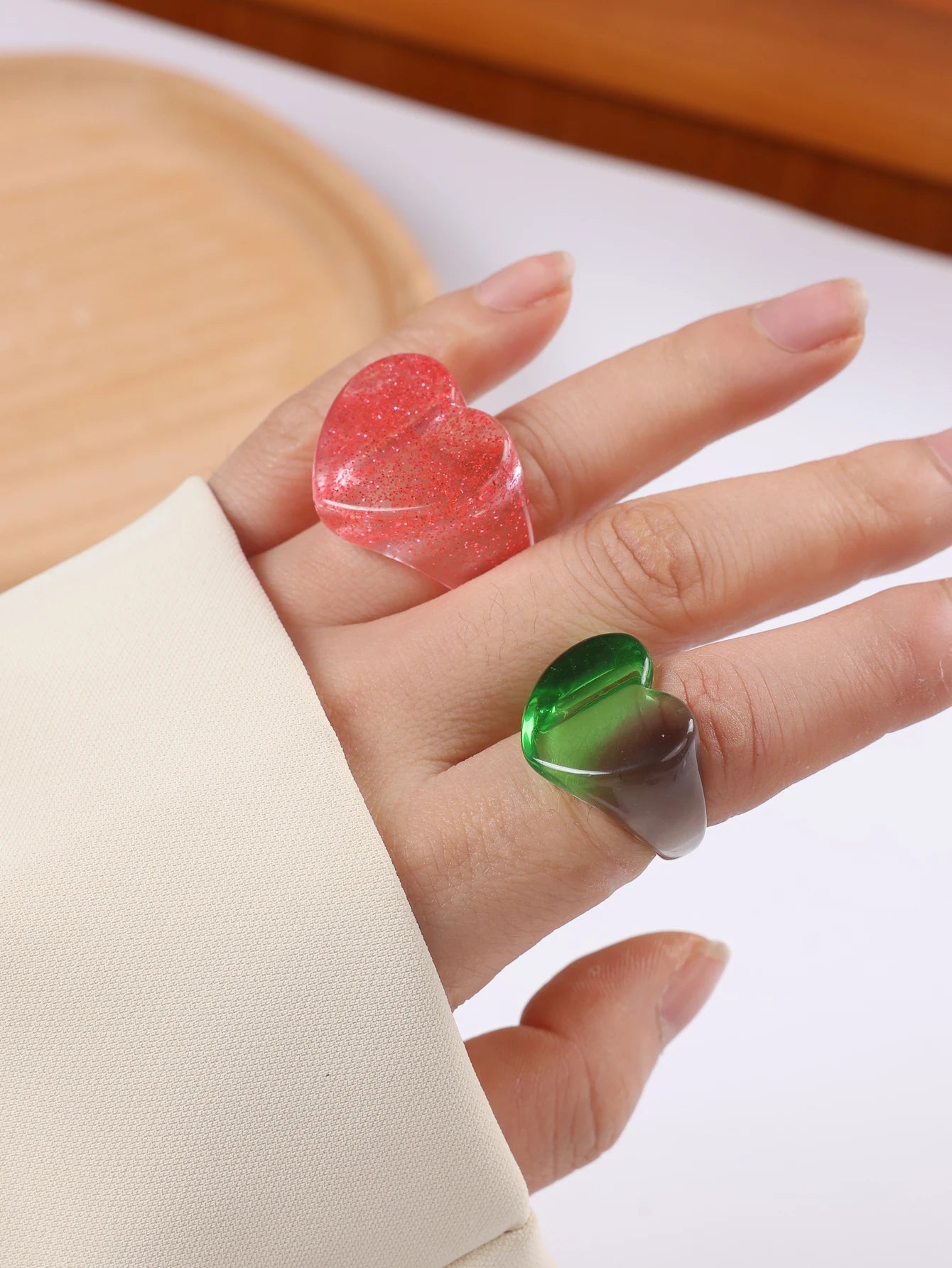 Sweetheart Glow Ring 2pc Set (size 6.5) - 6 colors - Hello Baabs LLC 