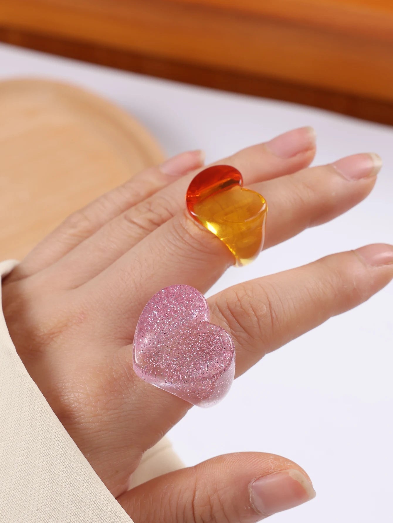 Sweetheart Glow Ring 2pc Set (size 6.5) - 6 colors - Hello Baabs LLC 