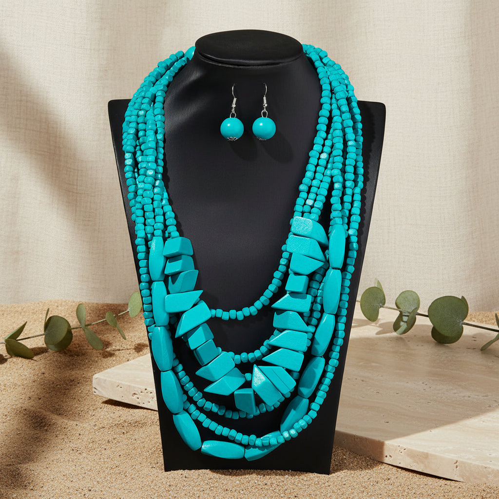 The Layered Nomad Necklace & Earrings Set - 8 colors - Hello Baabs