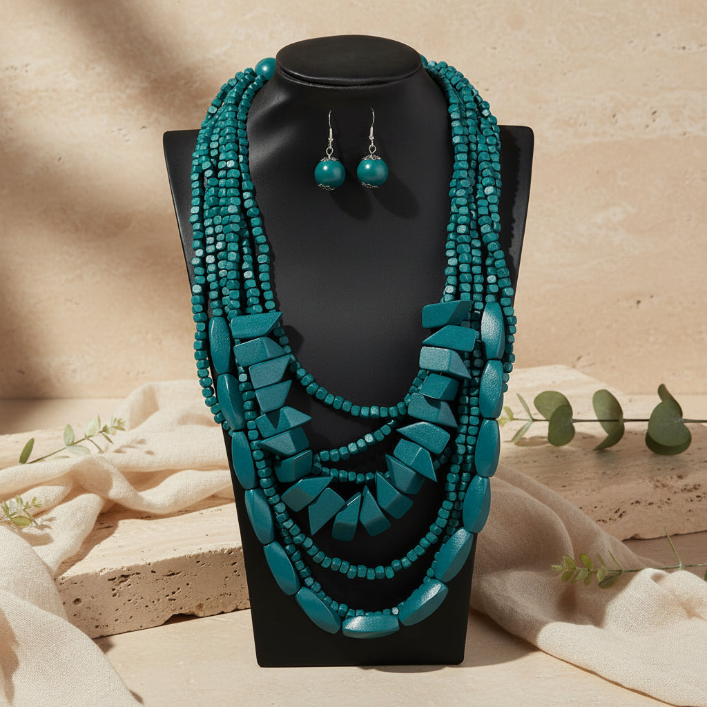 The Layered Nomad Necklace & Earrings Set - 8 colors - Hello Baabs