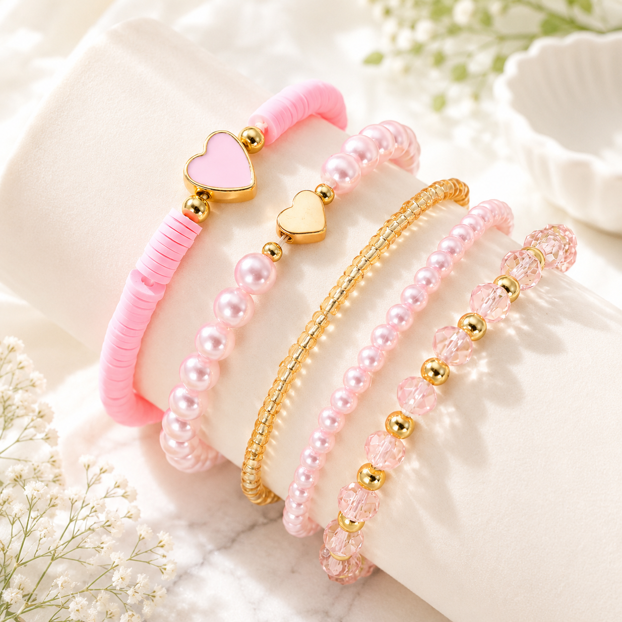 Tiny Hearts 5pc Bracelet Set - 5 colors - Hello Baabs