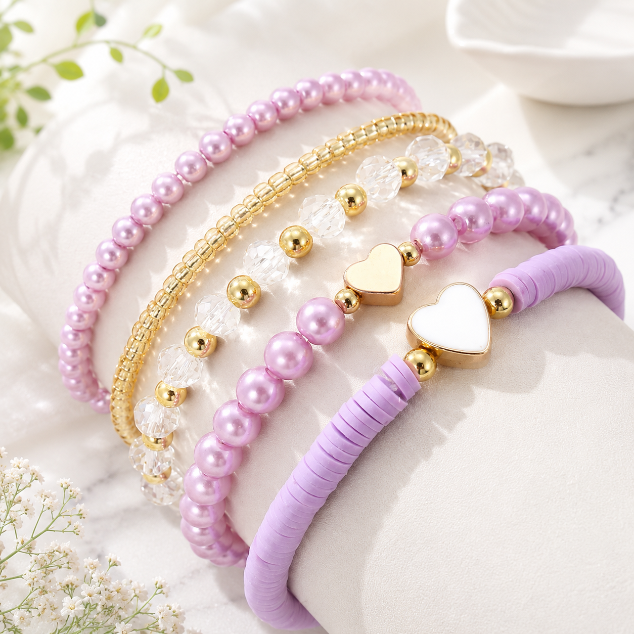 Tiny Hearts 5pc Bracelet Set - 5 colors - Hello Baabs