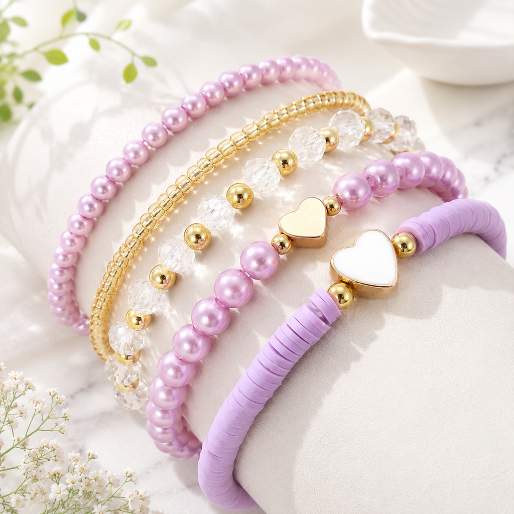 Tiny Hearts 5pc Bracelet Set - 5 colors - Hello Baabs LLC 
