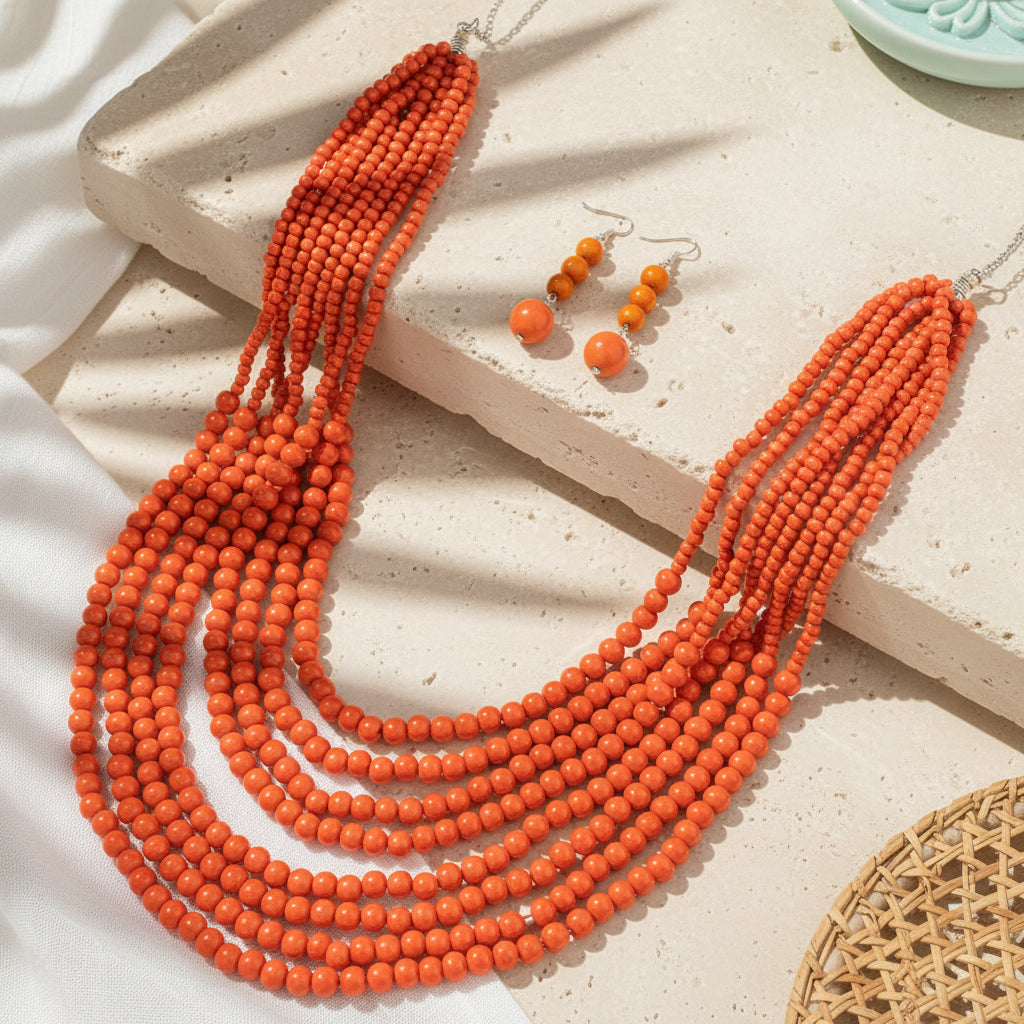 Tribal Rhythm Necklace & Earrings Set - 2 colors - Hello Baabs