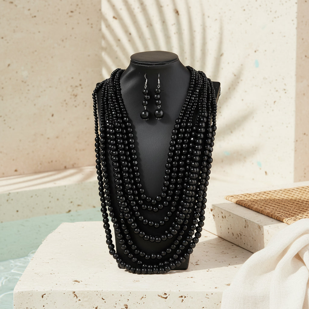 Tribal Rhythm Necklace & Earrings Set - 2 colors - Hello Baabs