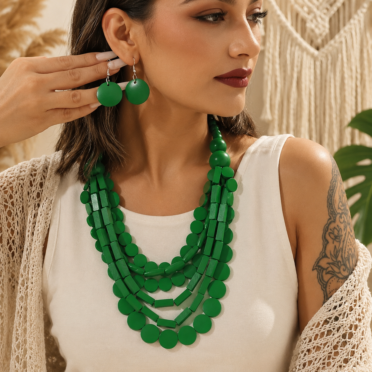 Ubuntu Layers Necklace & Earrings Set - 3 colors - Hello Baabs