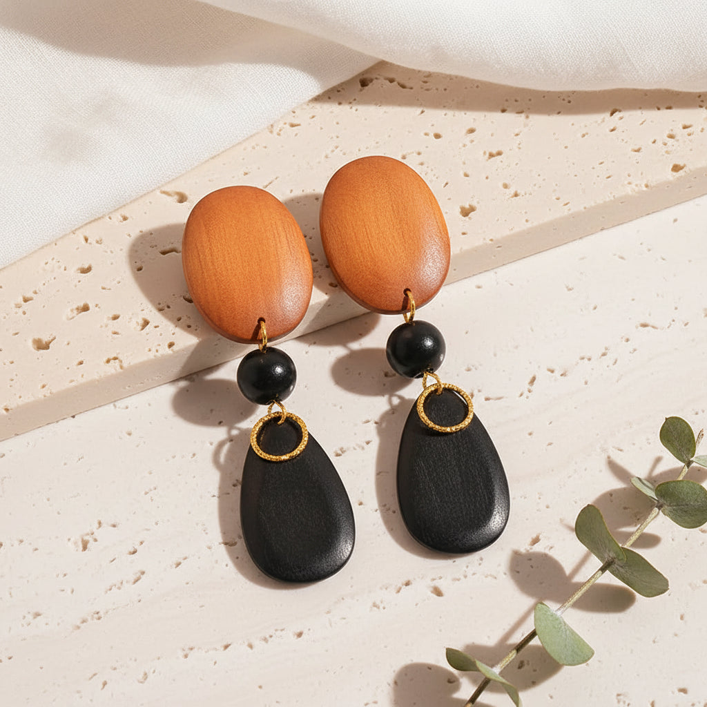 Walnut Wave Earrings - Hello Baabs