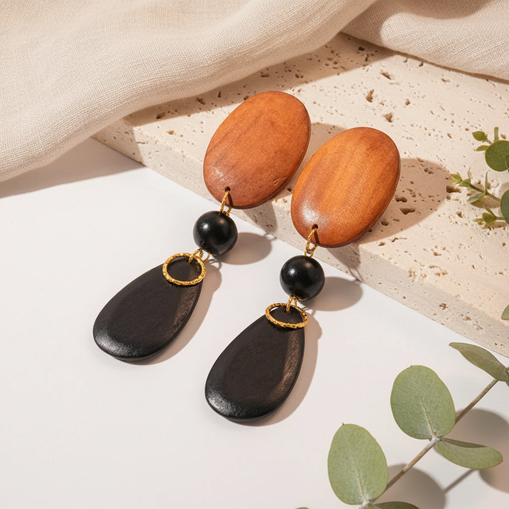 Walnut Wave Earrings - Hello Baabs